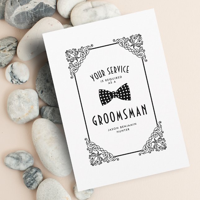 Black & White Bow Tie Groomsman Vintage Flourish (Von Creator hochgeladen)