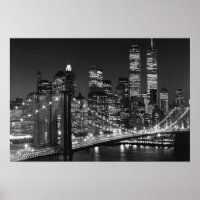 Black White Brooklyn Bridge New York Night Poster