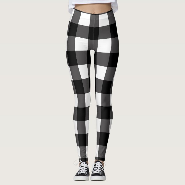 Black & White Buffalo Gingham Checkered Kariert Leggings (Vorderseite)