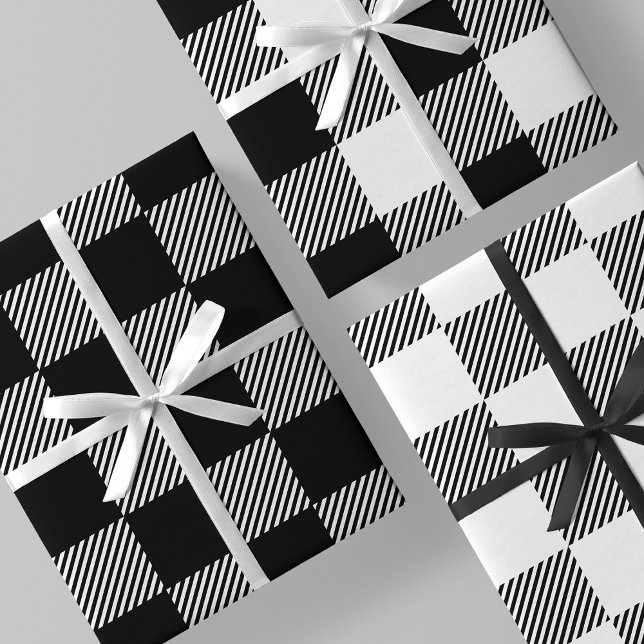 Black & White Buffalo Plaid, Checkers & Stripes Geschenkpapier Set (Black & White Buffalo Plaid, Checkers & Stripes Wrapping Paper Sheets)