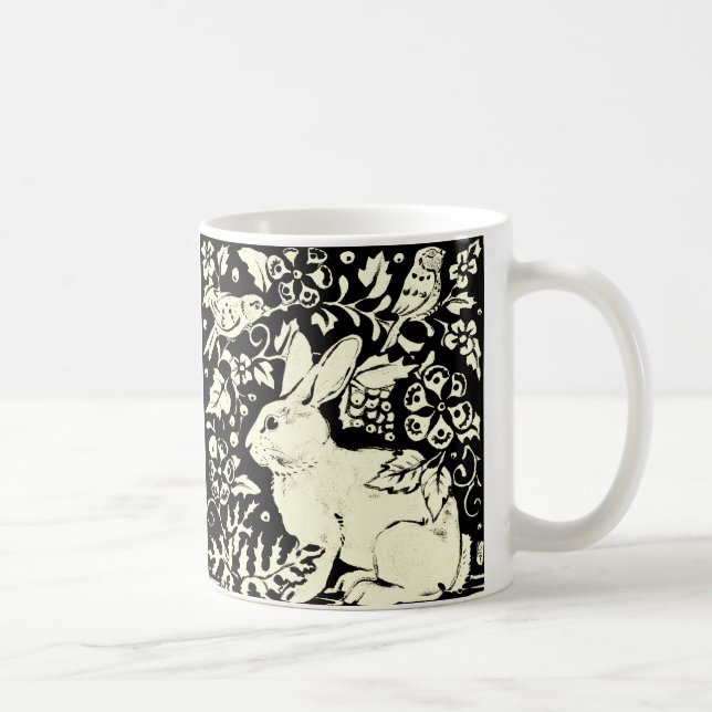 Black & White Bunny Rabbit Bird Ostern Elegante Ku Kaffeetasse (Rechts)