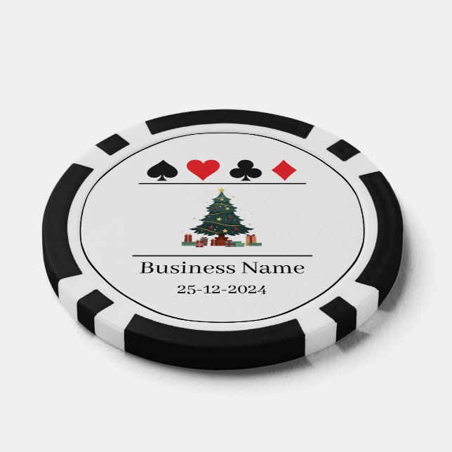 Black & White Business Name Grüner Weihnachtsbaum Pokerchips (Einzeln)