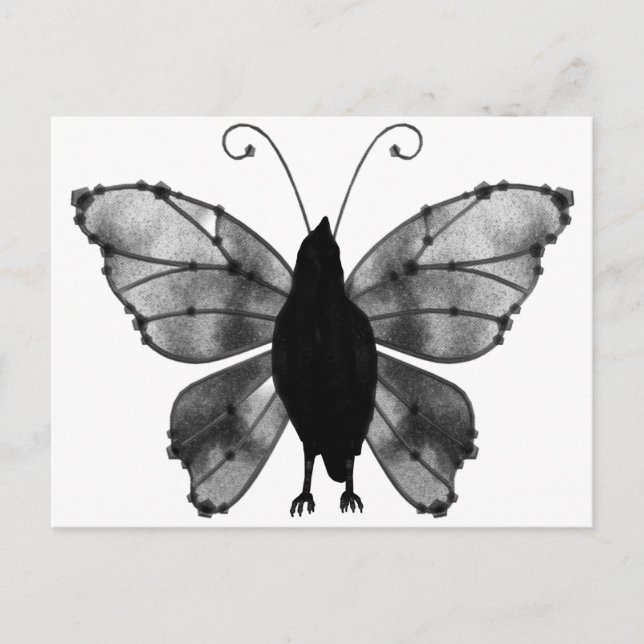 Black & White Butterfly Raven Postkarte (Vorderseite)