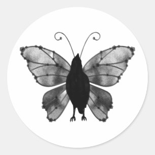 Black & White Butterfly Raven Runder Aufkleber