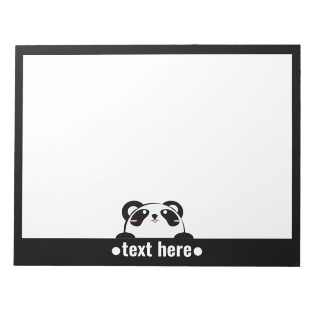 Black White Cartoon Panda Cute NAME Notizblock (Vorderseite)