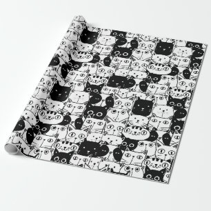 Black & White Cat Faces Muster Geburtstagsparty Geschenkpapier
