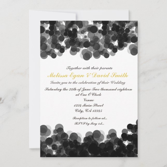 Black & White Caviar Confetti Einladung zur Hochze (Vorderseite)