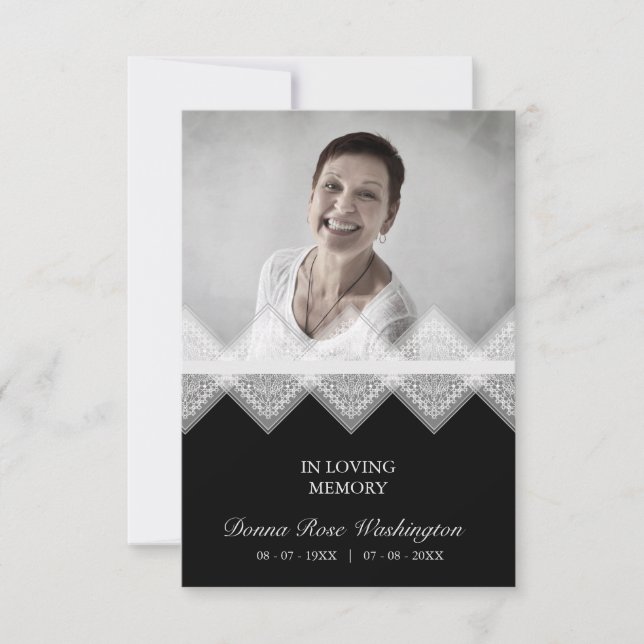 Black & White Celebration Life Funeral Lace Effect (Vorderseite)