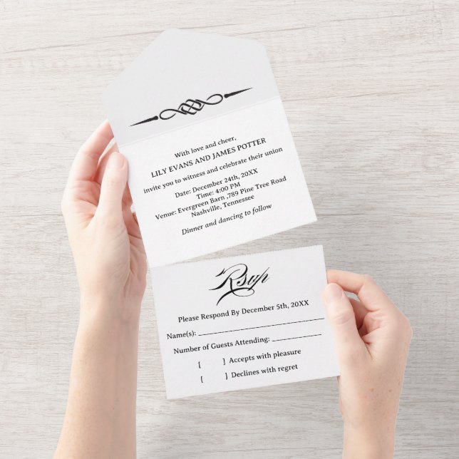 Black White Celtic Knot Arrow Wedding All In One Einladung (Abreißen)