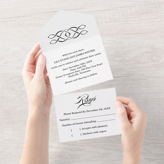 Black White Celtic Knot Wedding All In One Einladung (Abreißen)