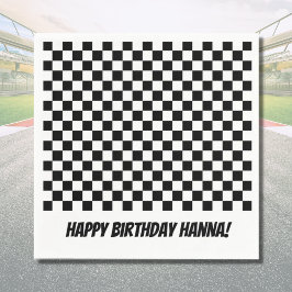 Black White Check Pattern Racing Theme Birthday Serviette