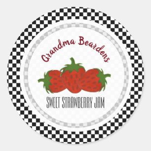 Black White Checked Strawberry Personalized Labels Runder Aufkleber