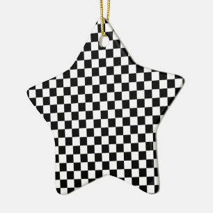 Black White Checkered Custom Text Keramik Ornament