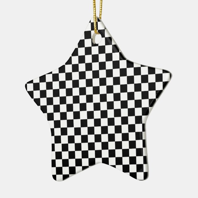 Black White Checkered Custom Text Keramik Ornament (Links)