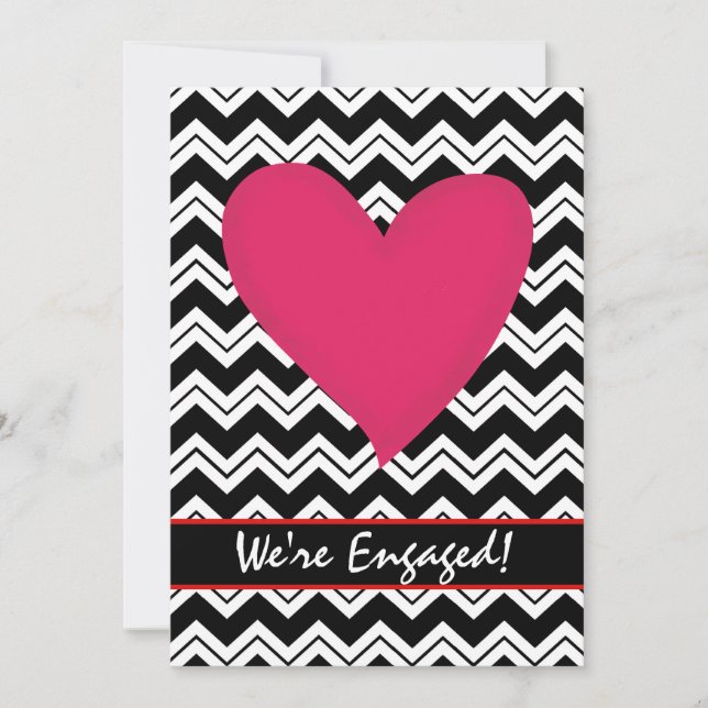 Black White Chevron Coeur Engagement Invitation (Devant)