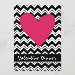 Black White Chevron Heart Valentine Invitation