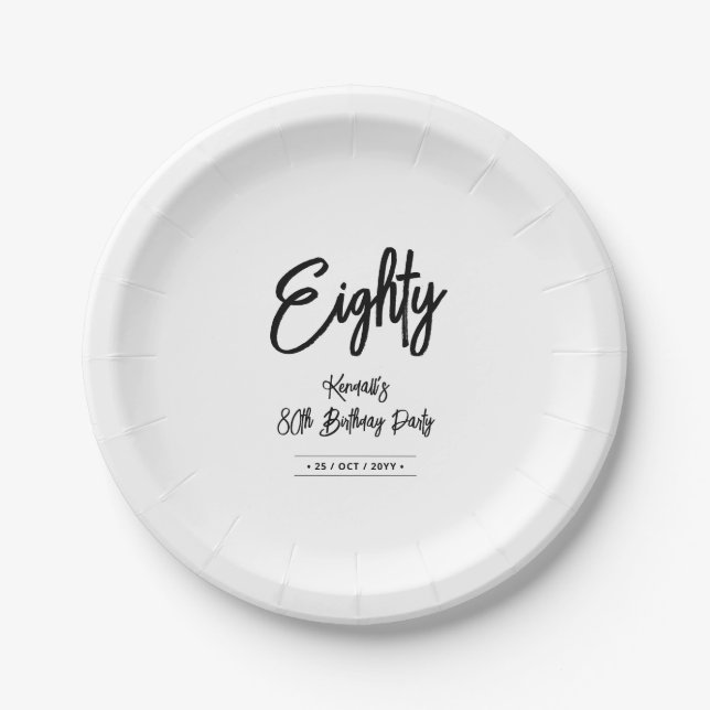 Black & White | Chic Eighty 80th Birthday Party Pappteller (Vorderseite)