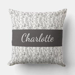 Black White Chic Toile Floral Custom Name Kissen