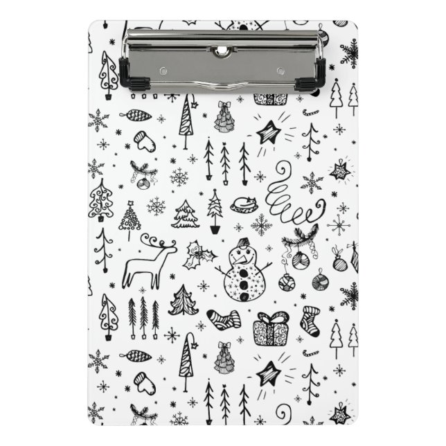 Black & White Christmas Icons Pattern – Cute  Mini Klemmbrett (Vorderseite)