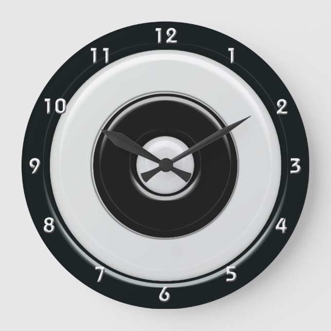 Black & White Circles & Bullseye with numbers Große Wanduhr (Vorderseite)