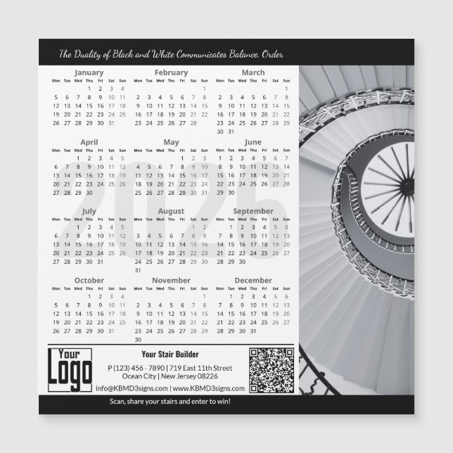 Black White Classic Appeal Magnetic 2026 Calendar Magnetkarte (Vorderseite)