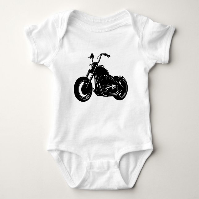 Black White Classic Cruiser Motorcycle Vector Art Baby Strampler (Vorderseite)