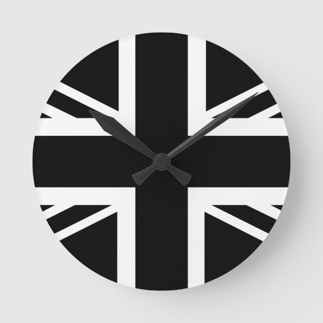 BLack & White Classic Union Jack British(UK) Flag Runde Wanduhr (Vorderseite)