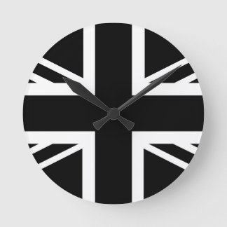 BLack & White Classic Union Jack British(UK) Flag Runde Wanduhr