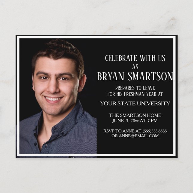 Black White College Trunk Party Photo Invitation (Devant)