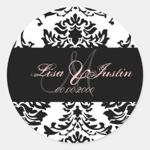 Black White Damask, autocollants monogrammes