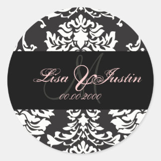 Black White Damask, autocollants monogrammes