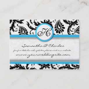 Black & White Damask Bright Aqua Raise Trim Visitenkarte