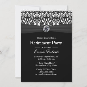 Black & White Damask Diamant-Renten-Party Einladung