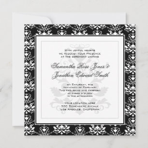 Black & White Damask Elegante Hochzeit Einladung