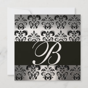 BLACK & WHITE DAMASK MONOGRAM Champagner-Mondstein Einladung