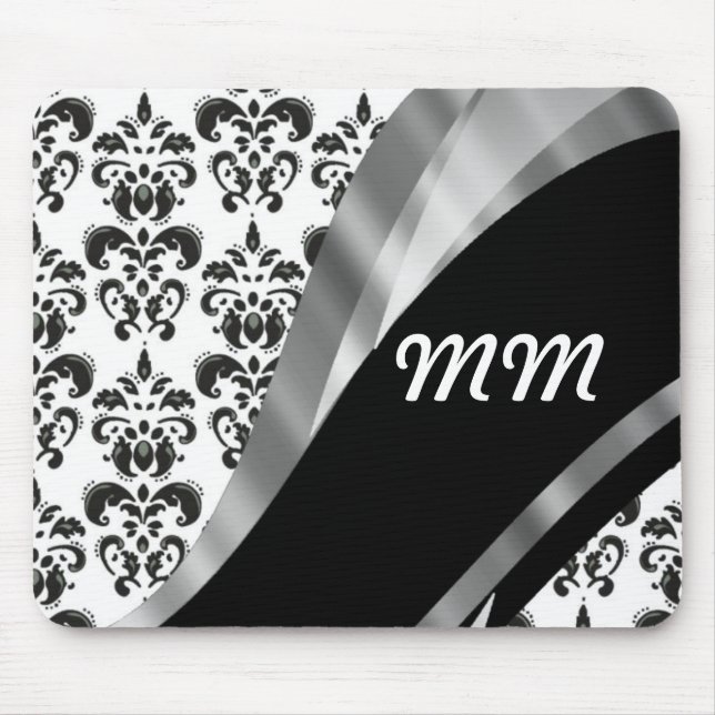 Black & White Damask Mousepad (Vorne)