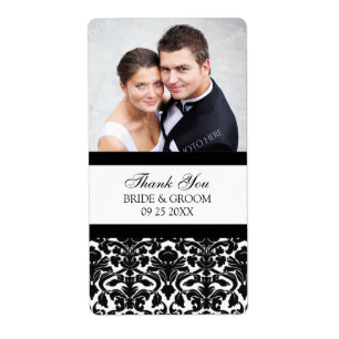 Black White Damask Photo Wedding Étiquettes