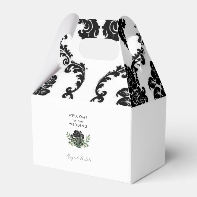 Black & White Damask Wedding Willkommensbox Geschenkschachtel (Vorderseite)