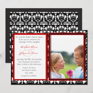 Black & White Damask Your Photo Wedding Invitation Einladung
