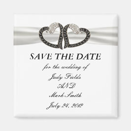 Black & White Diamond Hearts Save The Date Magnet