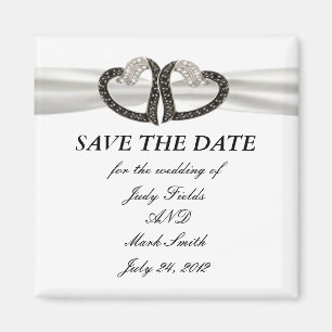 Black & White Diamond Hearts Save The Date Magnet