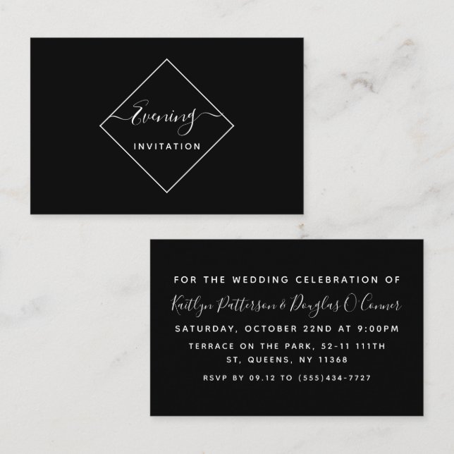 Black & White Diamond Soirée Invitation de billet (Devant / Derrière)
