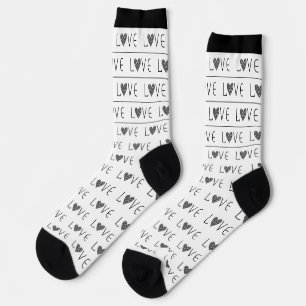BLACK & WHITE DIN STRIPE VALENTINE'S DAY MODERN SOCKEN