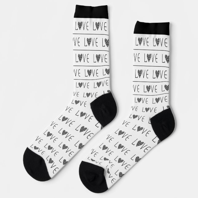 BLACK & WHITE DIN STRIPE VALENTINE'S DAY MODERN SOCKEN (Linkes Detail)