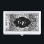 Black & White Disco Ball Glitzer Schwarzer Akzent Visitenkarten Etui<br><div class="desc">Eleganter Schwarz-Weiß-Glitzer-Textur mit Monogramm und schwarzen Akzenten.</div>