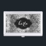 Black & White Disco Ball Glitzer Schwarzer Akzent Visitenkarten Etui<br><div class="desc">Eleganter Schwarz-Weiß-Glitzer-Textur mit Monogramm und schwarzen Akzenten.</div>