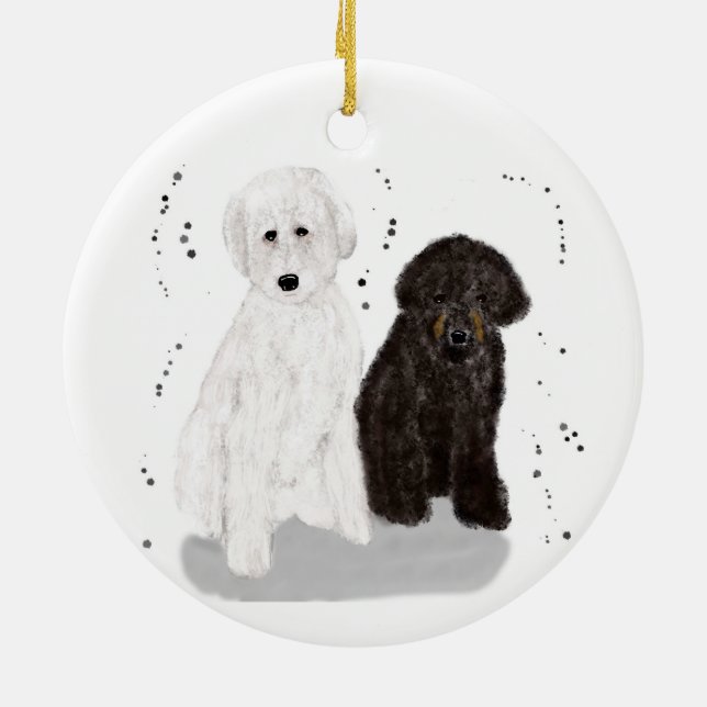 Black & White Doodle Dogs Keramik Ornament (Hinten)