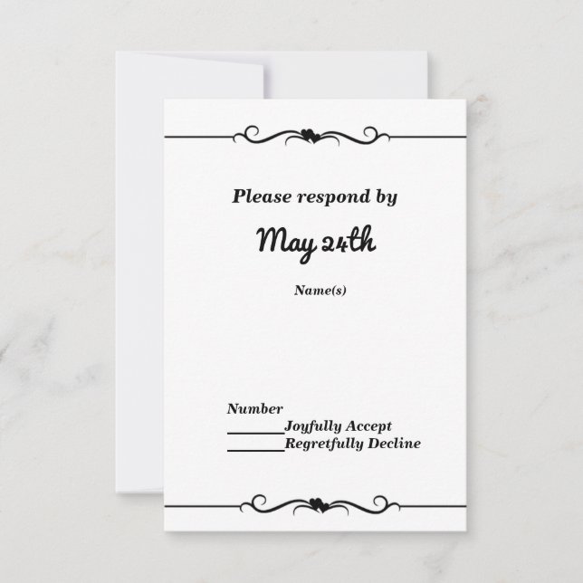 Black & White Double Hearts Hochzeit RSVP Einladun Einladung (Vorderseite)