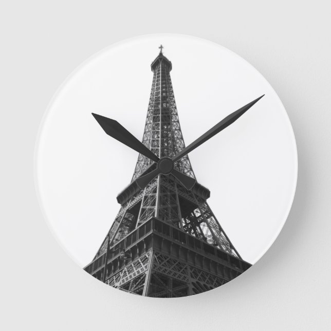 Black & White Eiffel Tower Paris Europa Reisen Runde Wanduhr (Vorderseite)