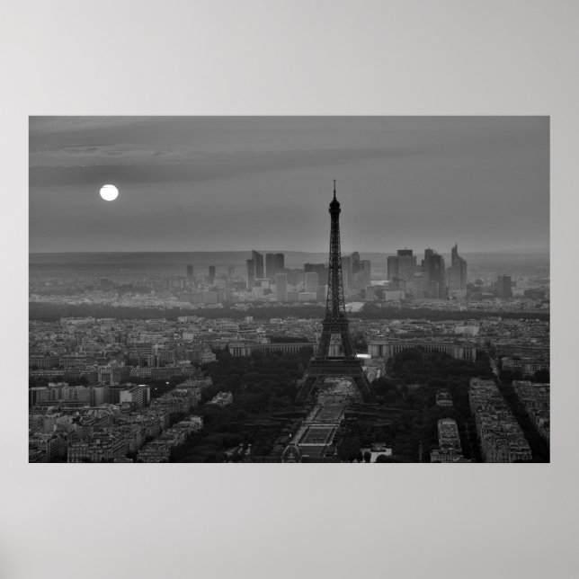 Black White Eiffel Tower Paris Europe Travel Poster (Vorne)